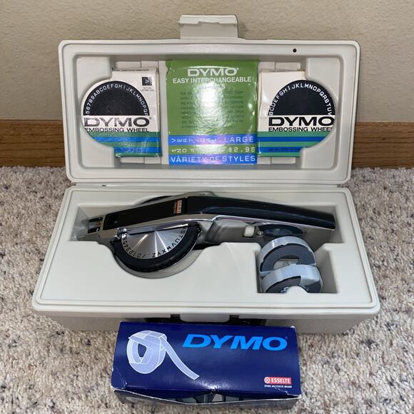 DYMO 1570 Chrome Vintage Label Maker Kit & 3 Embossing Wheels – Retro Labeling - Picture 1 of 11